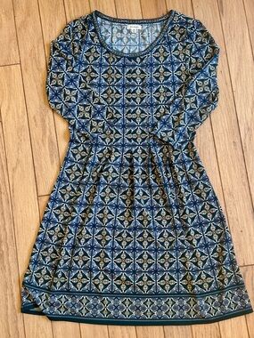 Max Studio Blue Patterned Fit-and-Flare Dress